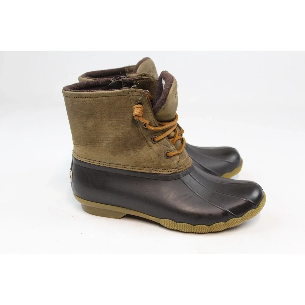 Sperry Saltwater Waterproof Duck Boots Brown Olive Green STS99729 Womens 8 M
